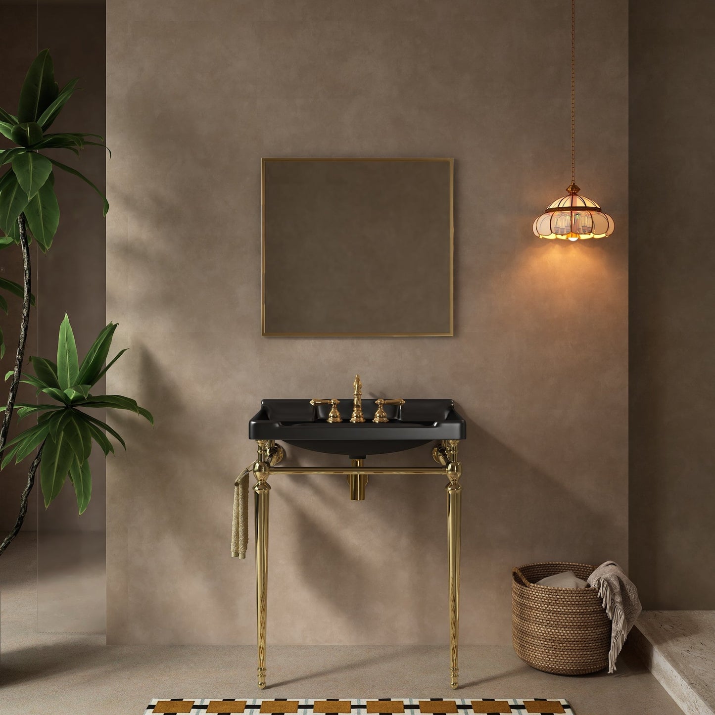 Black & Gold Bathroom Vanity with Ceramic Basin – Modern Stainless Steel Vanity Sink - 1st Choice Furniture Direct