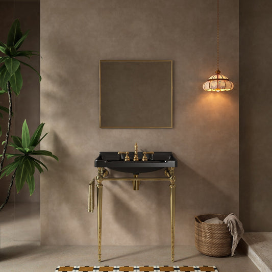 Black & Gold Bathroom Vanity with Ceramic Basin – Modern Stainless Steel Vanity Sink - 1st Choice Furniture Direct