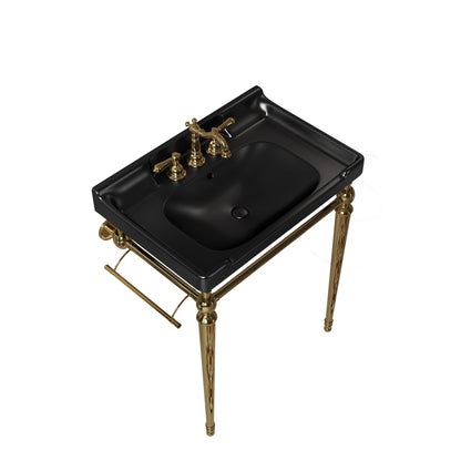 Black & Gold Bathroom Vanity with Ceramic Basin – Modern Stainless Steel Vanity Sink - 1st Choice Furniture Direct