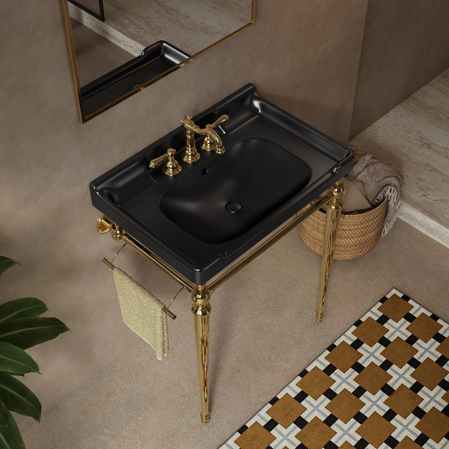 Black & Gold Bathroom Vanity with Ceramic Basin – Modern Stainless Steel Vanity Sink - 1st Choice Furniture Direct