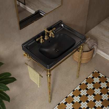 Black & Gold Bathroom Vanity with Ceramic Basin – Modern Stainless Steel Vanity Sink - 1st Choice Furniture Direct