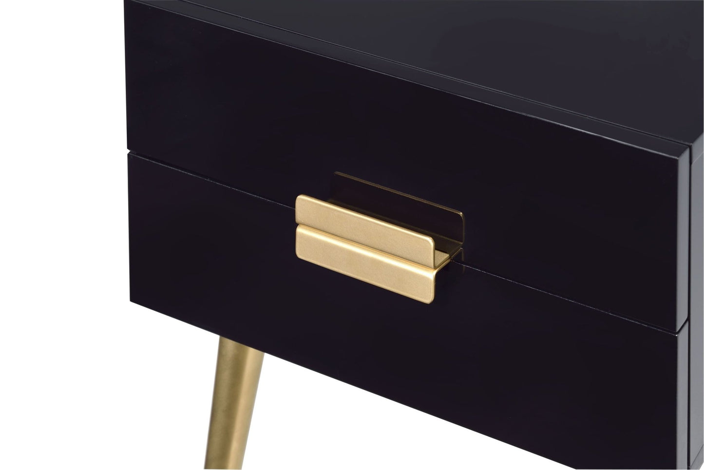 Black High Gloss Nightstand with 2 Drawers and Gold Metal Legs - 1st Choice Furniture Direct