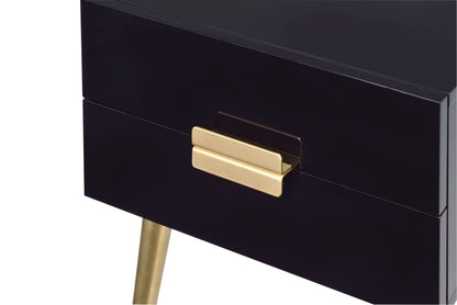 Black High Gloss Nightstand with 2 Drawers and Gold Metal Legs - 1st Choice Furniture Direct