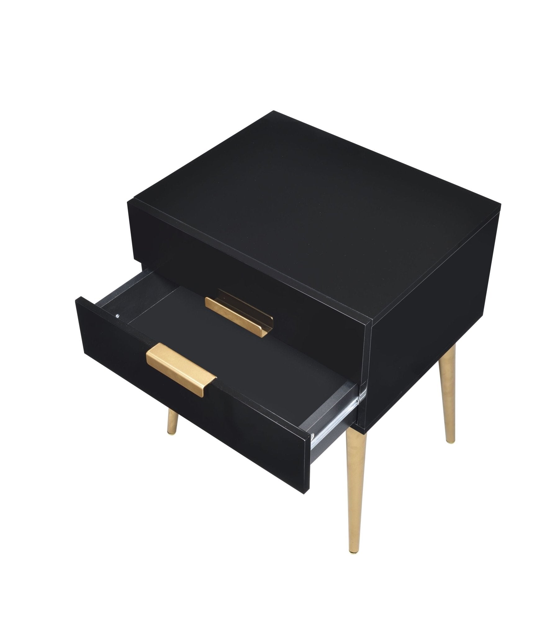 Black High Gloss Nightstand with 2 Drawers and Gold Metal Legs - 1st Choice Furniture Direct