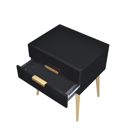Black High Gloss Nightstand with 2 Drawers and Gold Metal Legs - 1st Choice Furniture Direct