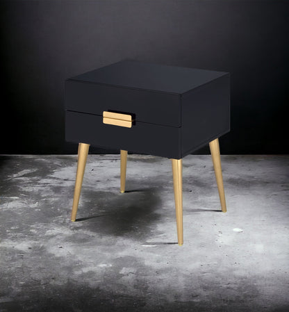 Black High Gloss Nightstand with 2 Drawers and Gold Metal Legs - 1st Choice Furniture Direct