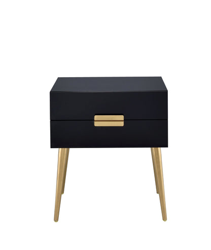 Black High Gloss Nightstand with 2 Drawers and Gold Metal Legs - 1st Choice Furniture Direct