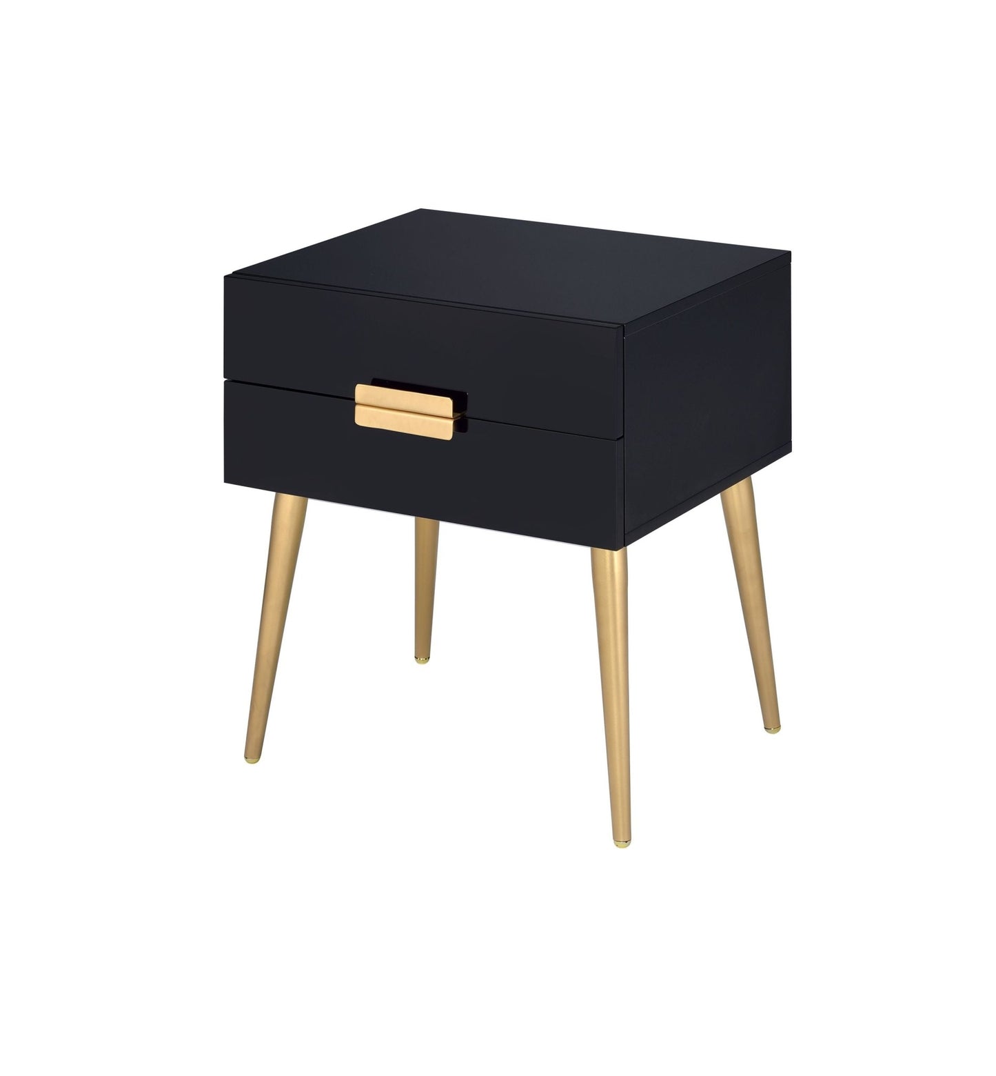 Black High Gloss Nightstand with 2 Drawers and Gold Metal Legs - 1st Choice Furniture Direct