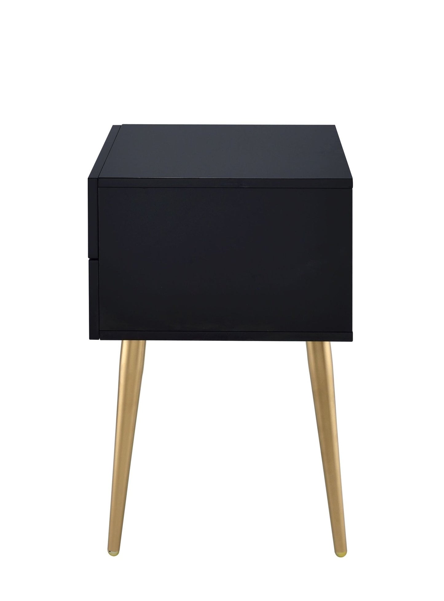 Black High Gloss Nightstand with 2 Drawers and Gold Metal Legs - 1st Choice Furniture Direct