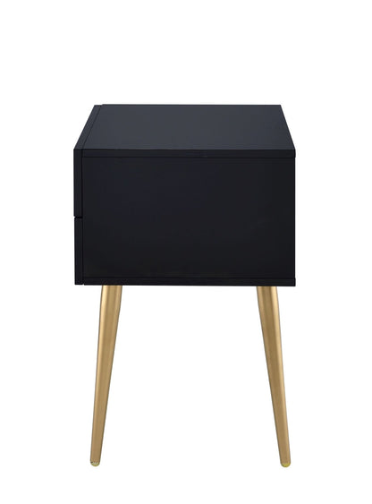 Black High Gloss Nightstand with 2 Drawers and Gold Metal Legs - 1st Choice Furniture Direct