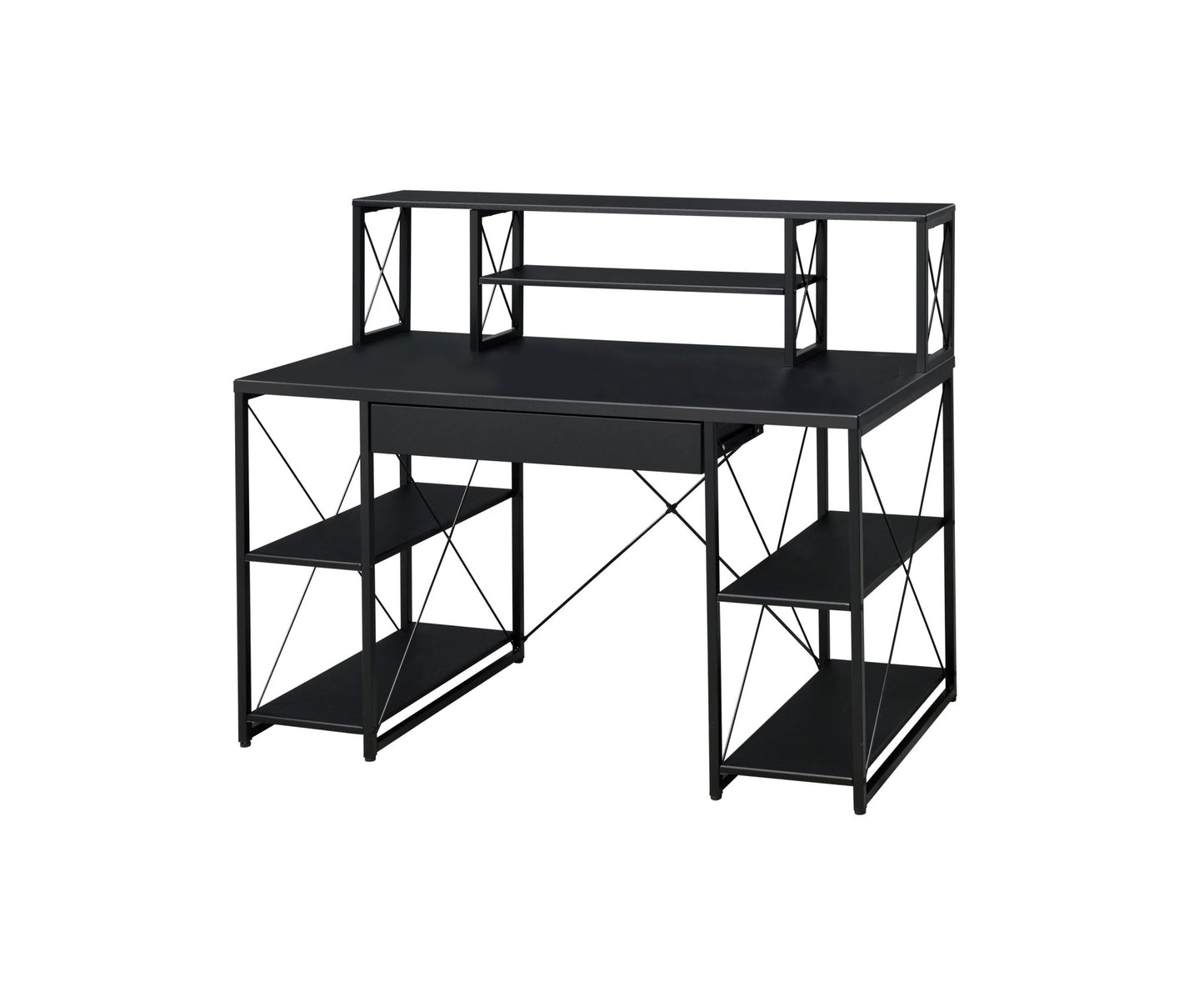 Black Music Studio Desk with Storage Shelves and Drawer - 1st Choice Furniture Direct