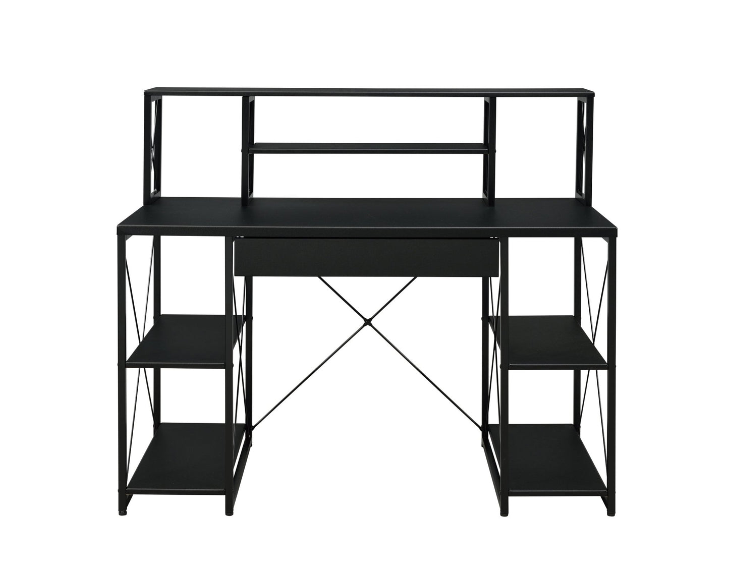 Black Music Studio Desk with Storage Shelves and Drawer - 1st Choice Furniture Direct
