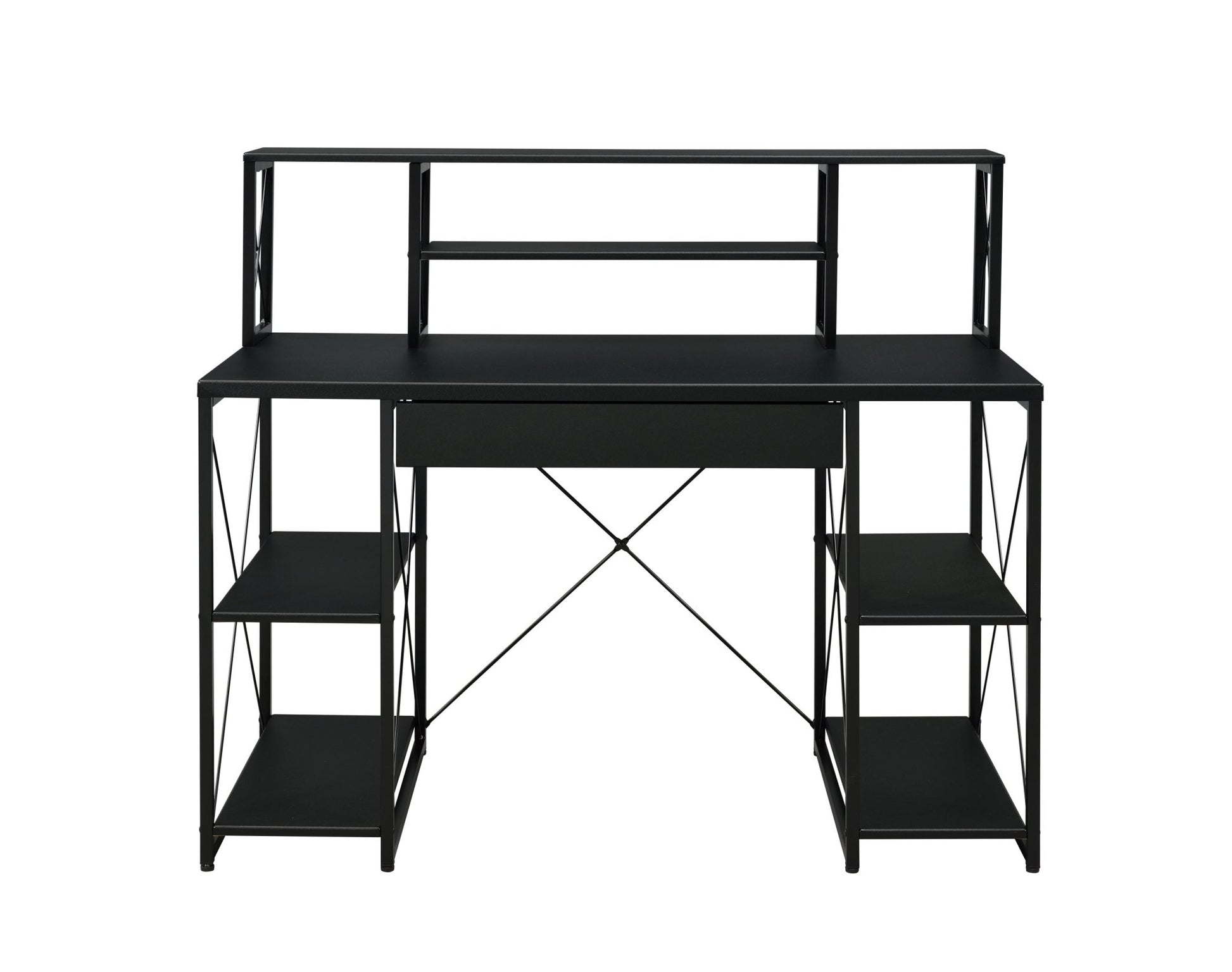Black Music Studio Desk with Storage Shelves and Drawer - 1st Choice Furniture Direct