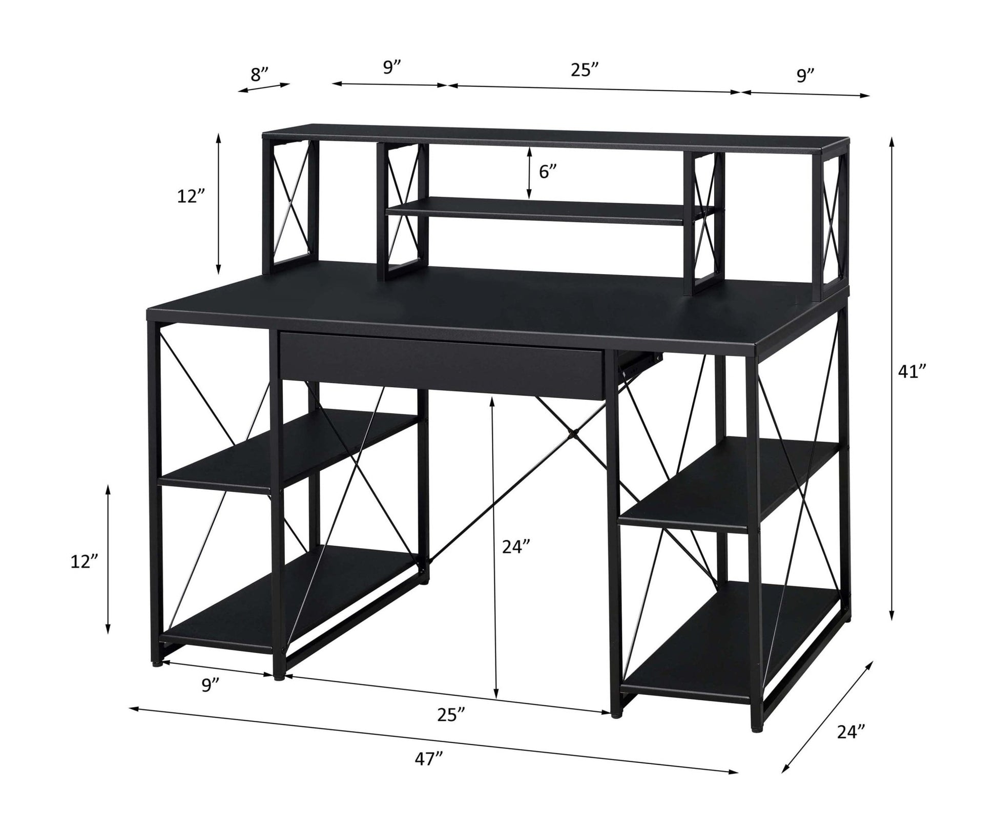 Black Music Studio Desk with Storage Shelves and Drawer - 1st Choice Furniture Direct
