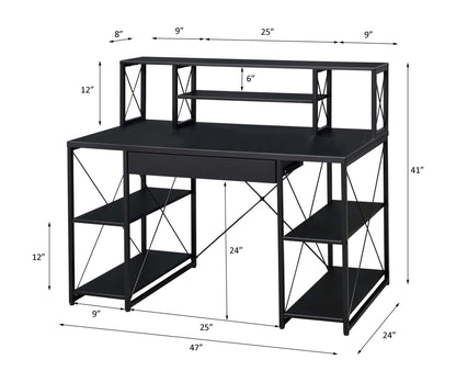 Black Music Studio Desk with Storage Shelves and Drawer - 1st Choice Furniture Direct