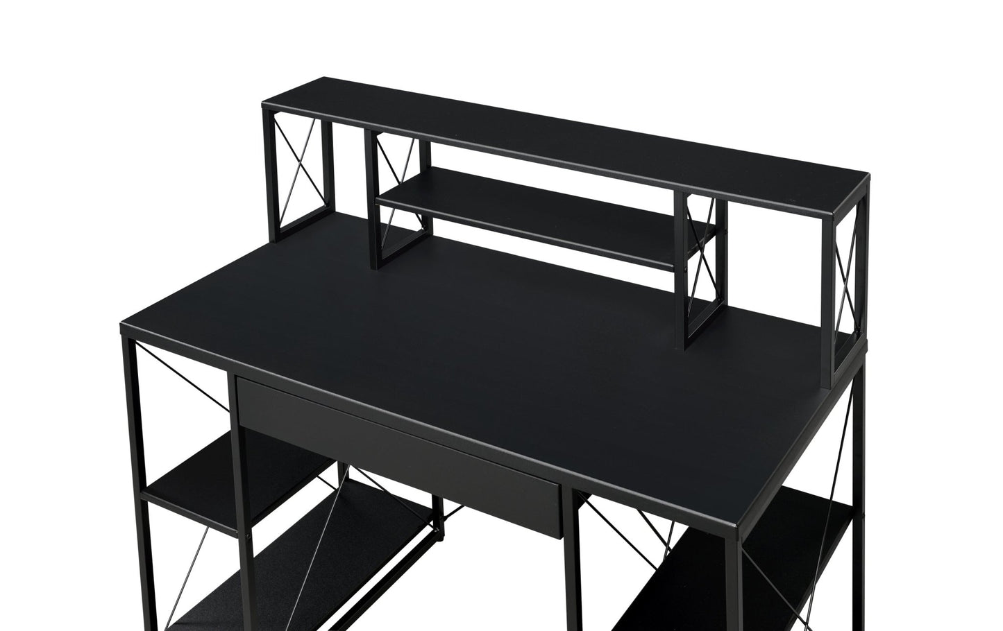 Black Music Studio Desk with Storage Shelves and Drawer - 1st Choice Furniture Direct