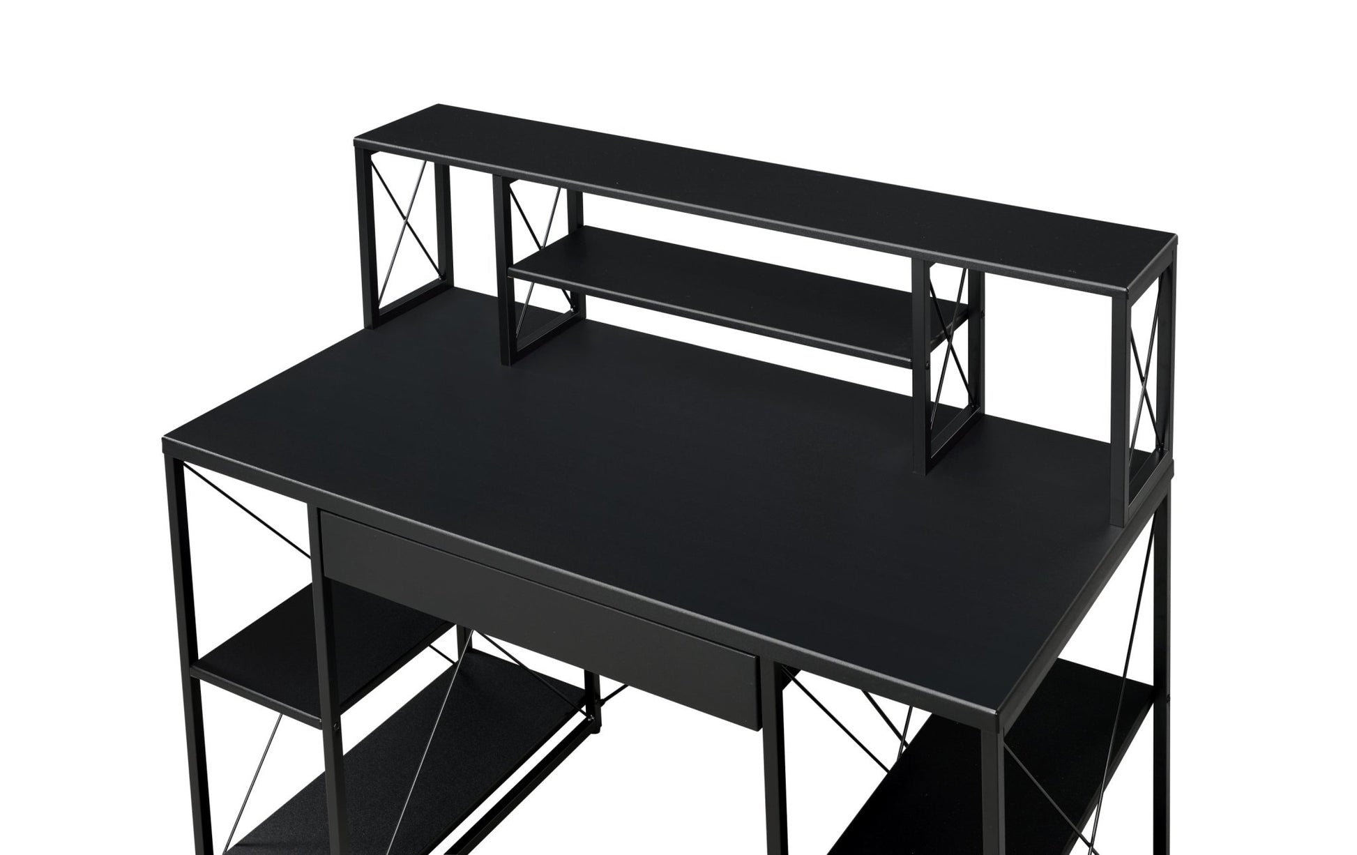 Black Music Studio Desk with Storage Shelves and Drawer - 1st Choice Furniture Direct