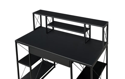 Black Music Studio Desk with Storage Shelves and Drawer - 1st Choice Furniture Direct