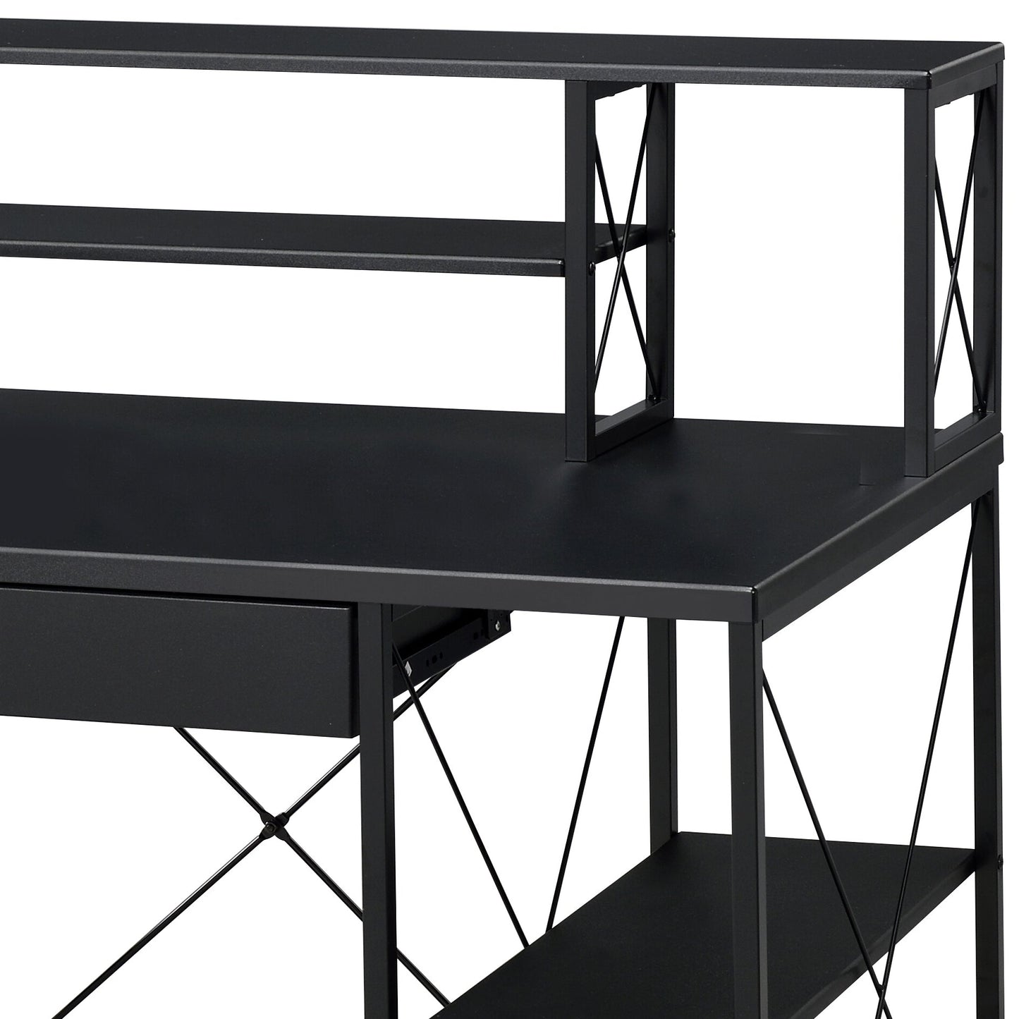 Black Music Studio Desk with Storage Shelves and Drawer - 1st Choice Furniture Direct