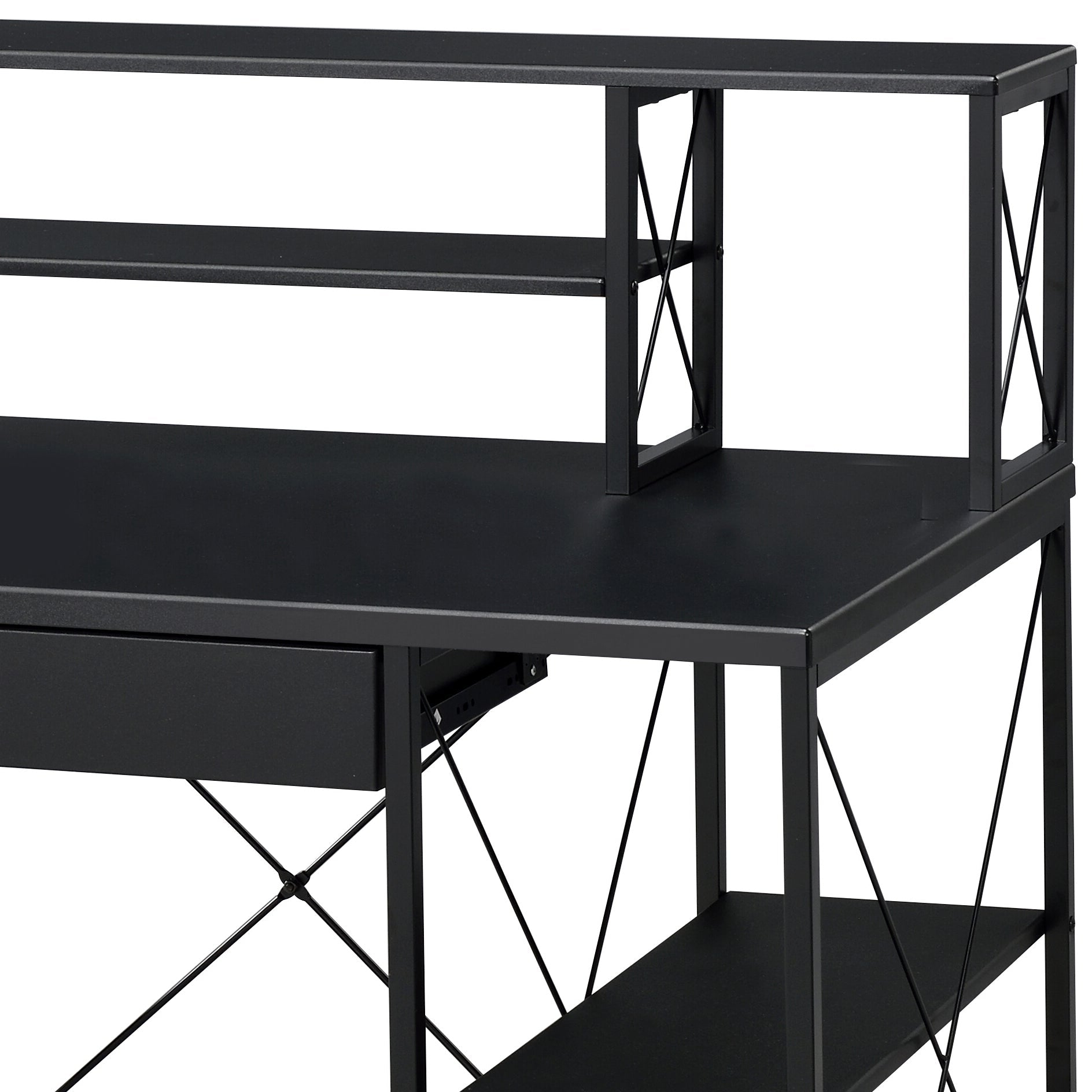 Black Music Studio Desk with Storage Shelves and Drawer - 1st Choice Furniture Direct