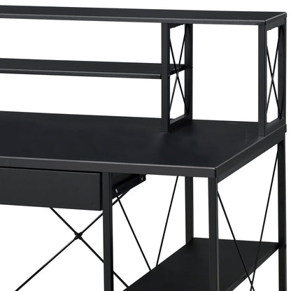 Black Music Studio Desk with Storage Shelves and Drawer - 1st Choice Furniture Direct