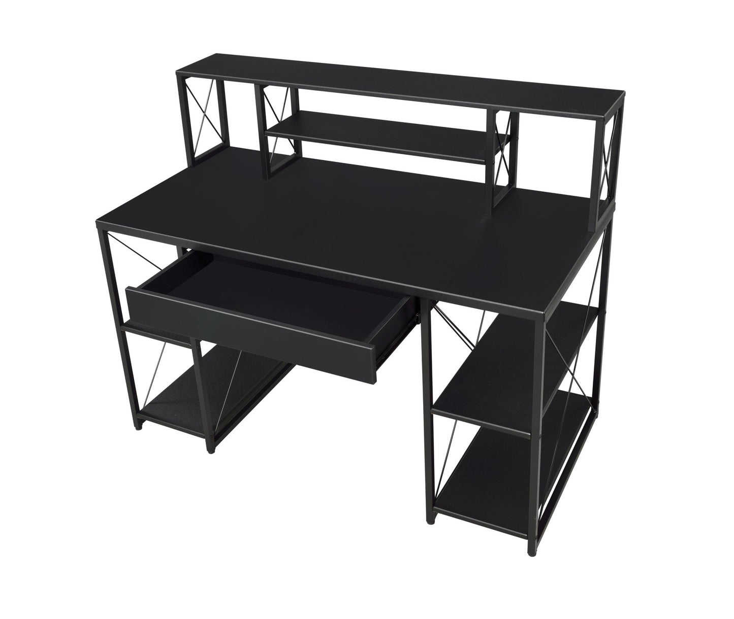 Black Music Studio Desk with Storage Shelves and Drawer - 1st Choice Furniture Direct