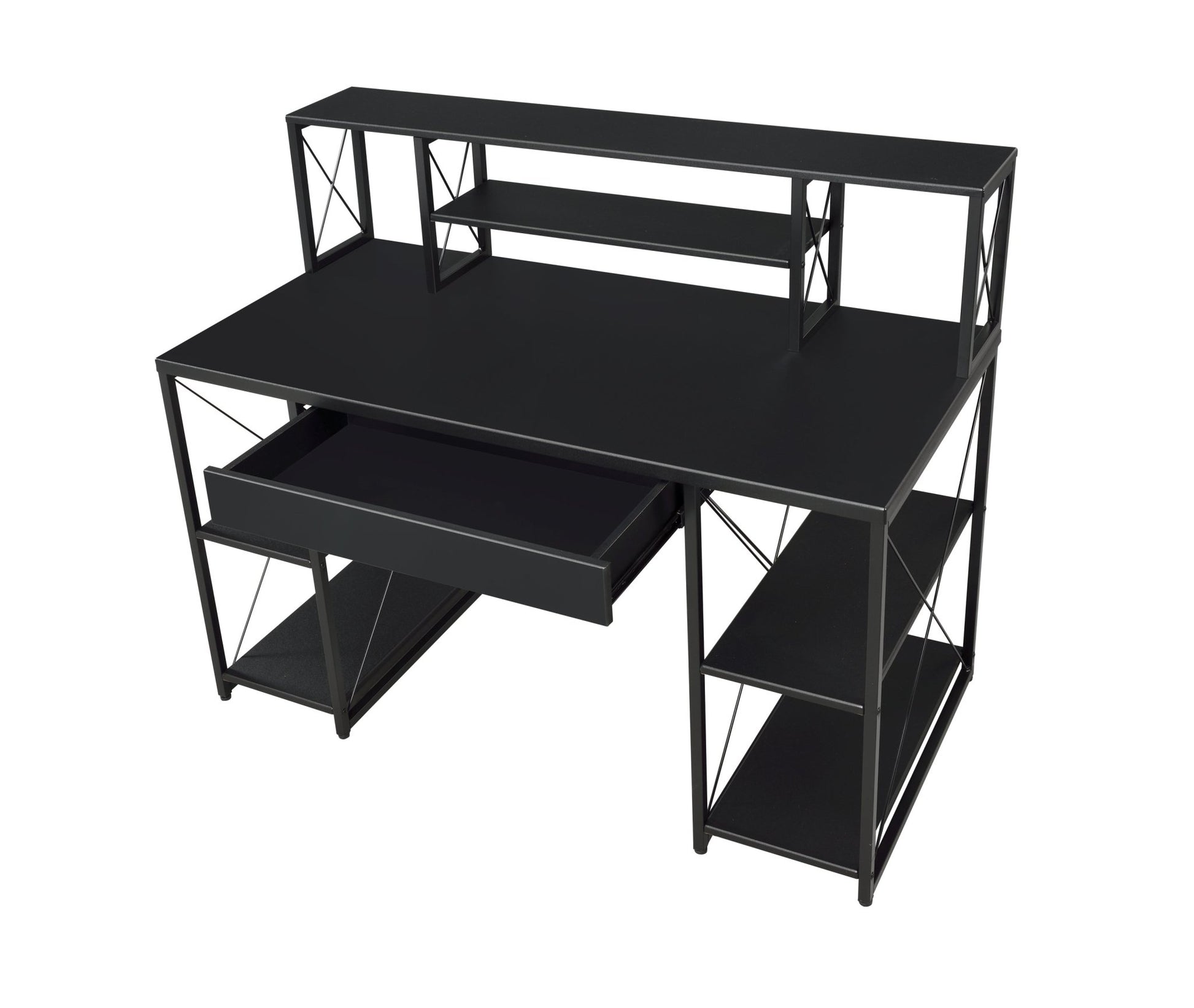 Black Music Studio Desk with Storage Shelves and Drawer - 1st Choice Furniture Direct