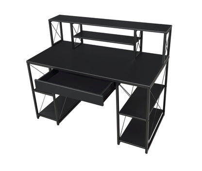 Black Music Studio Desk with Storage Shelves and Drawer - 1st Choice Furniture Direct