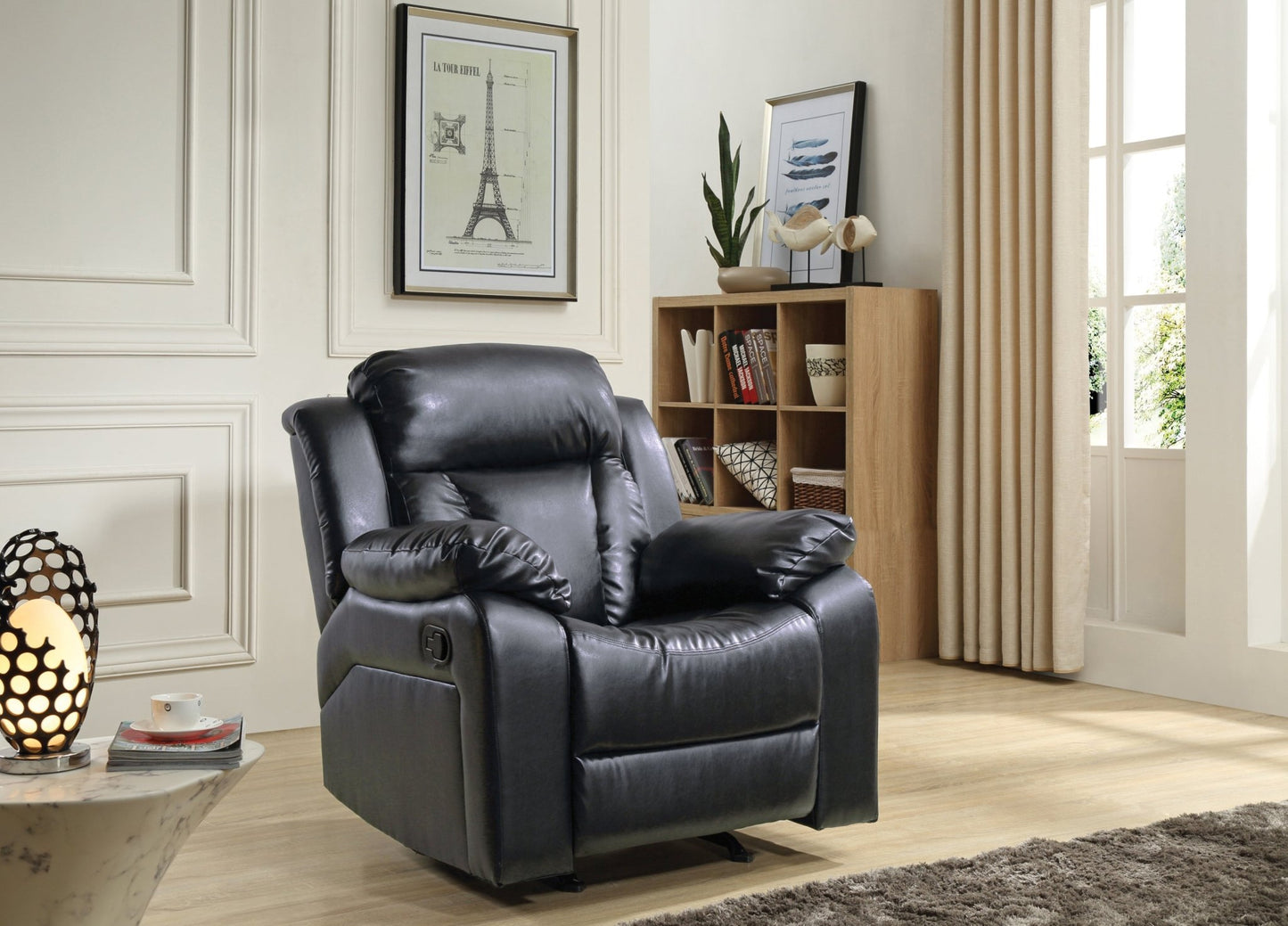 Black PU Leather Recliner Chair with Padded Arms - 1st Choice Furniture Direct