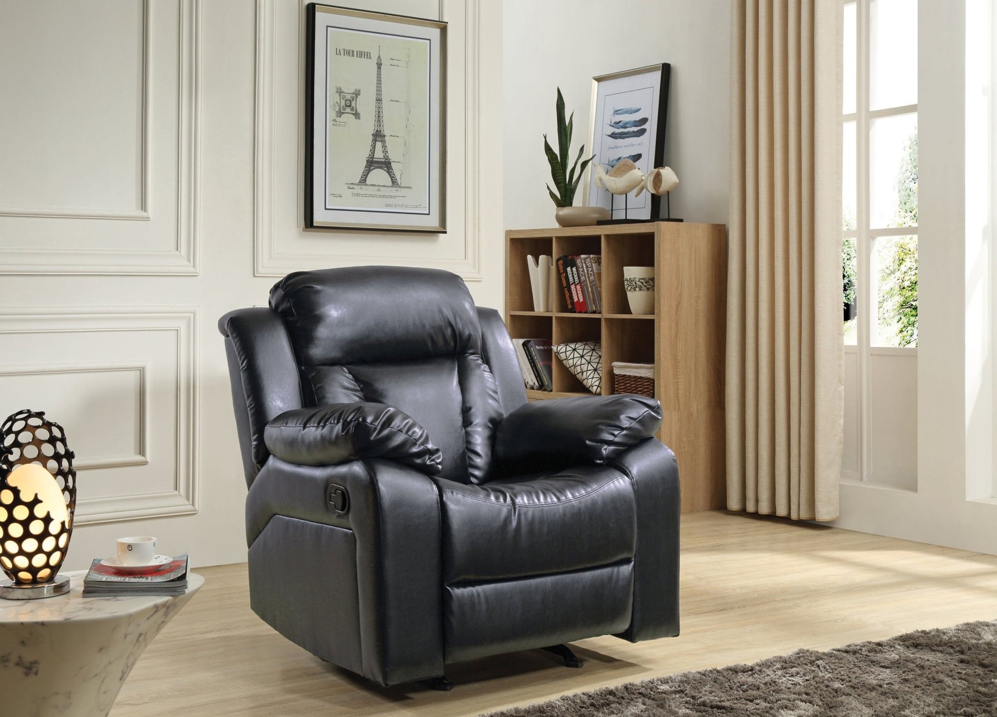 Black PU Leather Recliner Chair with Padded Arms - 1st Choice Furniture Direct