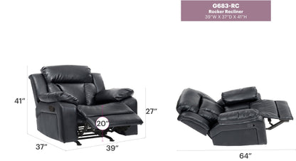 Black PU Leather Recliner Chair with Padded Arms - 1st Choice Furniture Direct