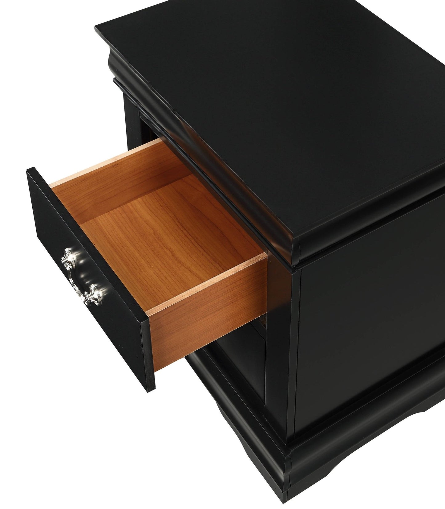 Black Solid Wood Nightstand – 2 Drawer Louis Philip Style Table - 1st Choice Furniture Direct