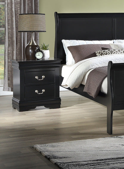 Black Solid Wood Nightstand – 2 Drawer Louis Philip Style Table - 1st Choice Furniture Direct