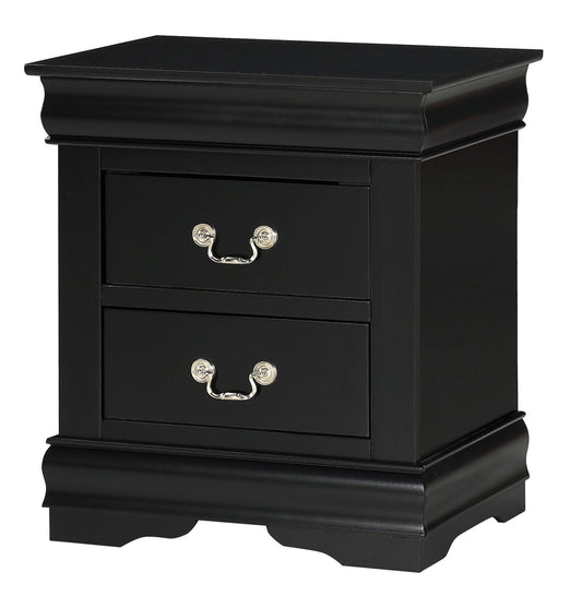 Black Solid Wood Nightstand – 2 Drawer Louis Philip Style Table - 1st Choice Furniture Direct