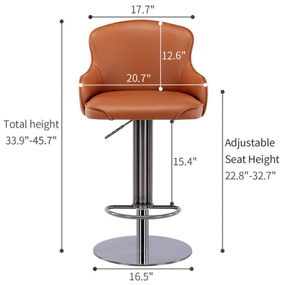 Black Titanium Stainless Steel Bar Stools,Grade Modern Leather Bar Chair with Backrest,Swivel Adjustable Height for Kitchen Counter and Dining Room (Brown 1pc) - 1st Choice Furniture Direct