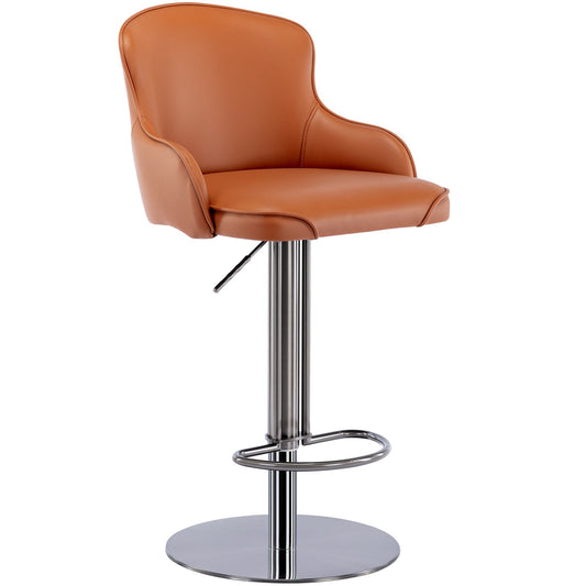 Black Titanium Stainless Steel Bar Stools,Grade Modern Leather Bar Chair with Backrest,Swivel Adjustable Height for Kitchen Counter and Dining Room (Brown 1pc) - 1st Choice Furniture Direct
