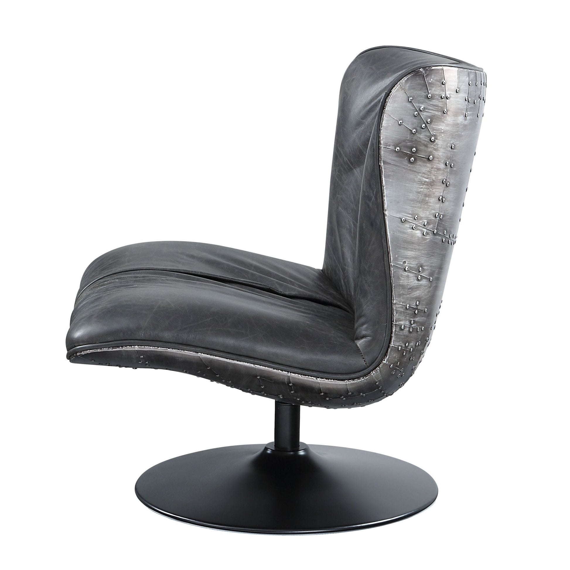 Black Top Grain Leather Swivel Accent Chair with Metal Base - 1st Choice Furniture Direct