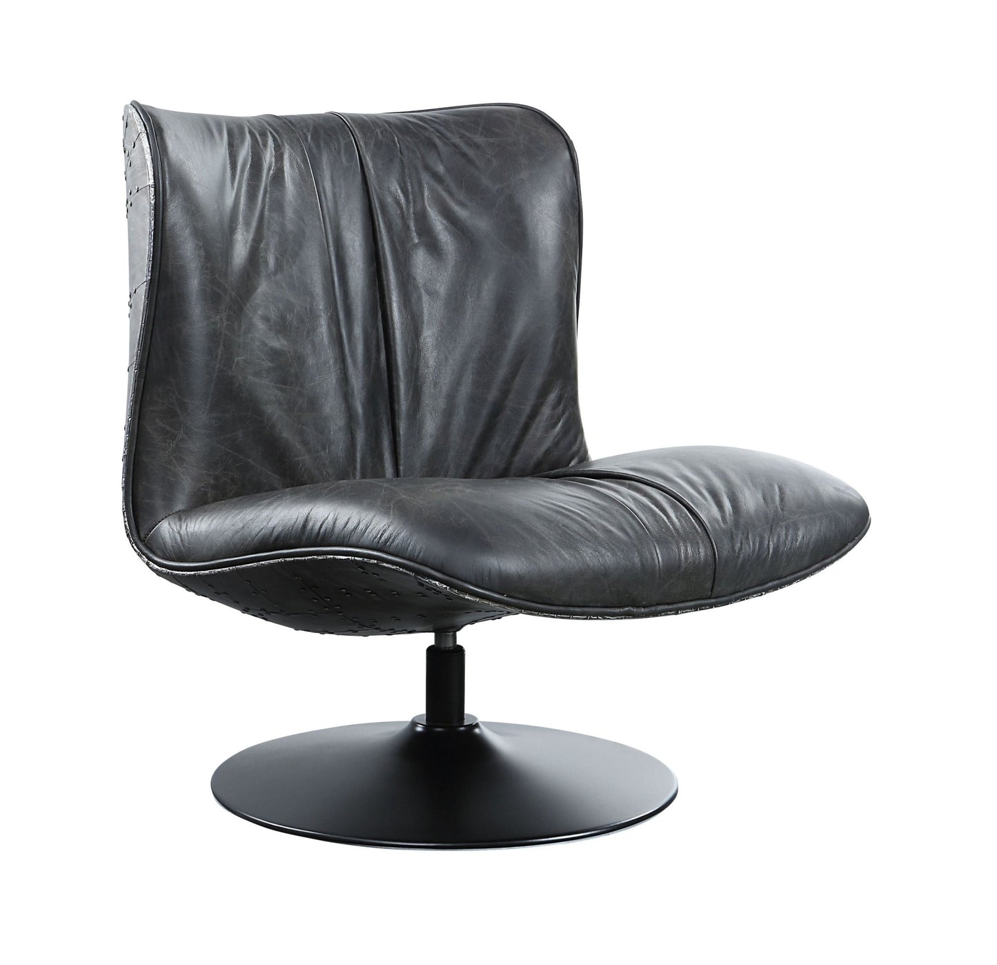 Black Top Grain Leather Swivel Accent Chair with Metal Base - 1st Choice Furniture Direct