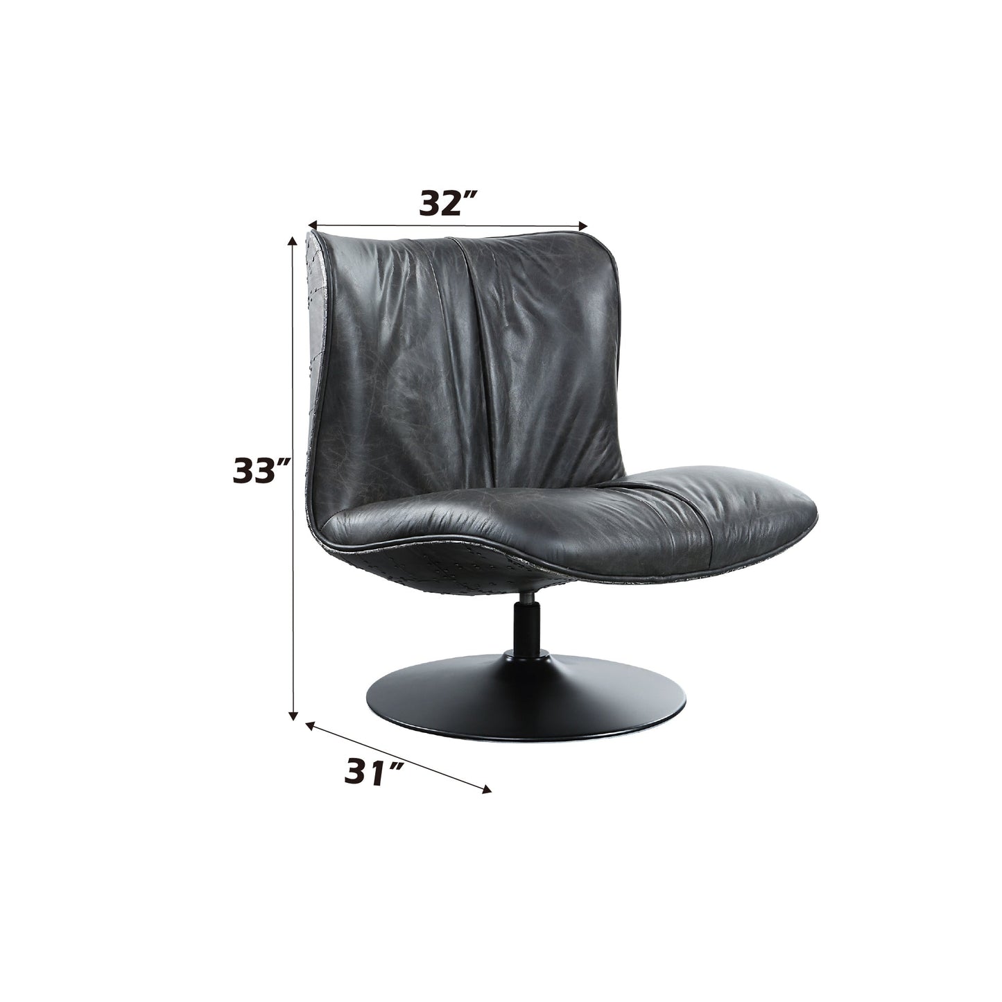 Black Top Grain Leather Swivel Accent Chair with Metal Base - 1st Choice Furniture Direct