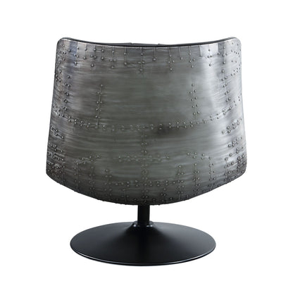 Black Top Grain Leather Swivel Accent Chair with Metal Base - 1st Choice Furniture Direct