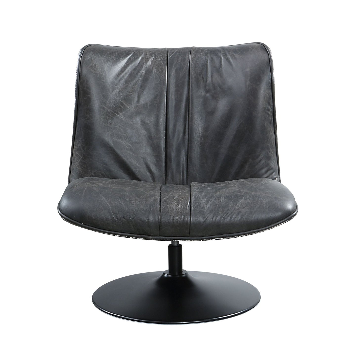 Black Top Grain Leather Swivel Accent Chair with Metal Base - 1st Choice Furniture Direct