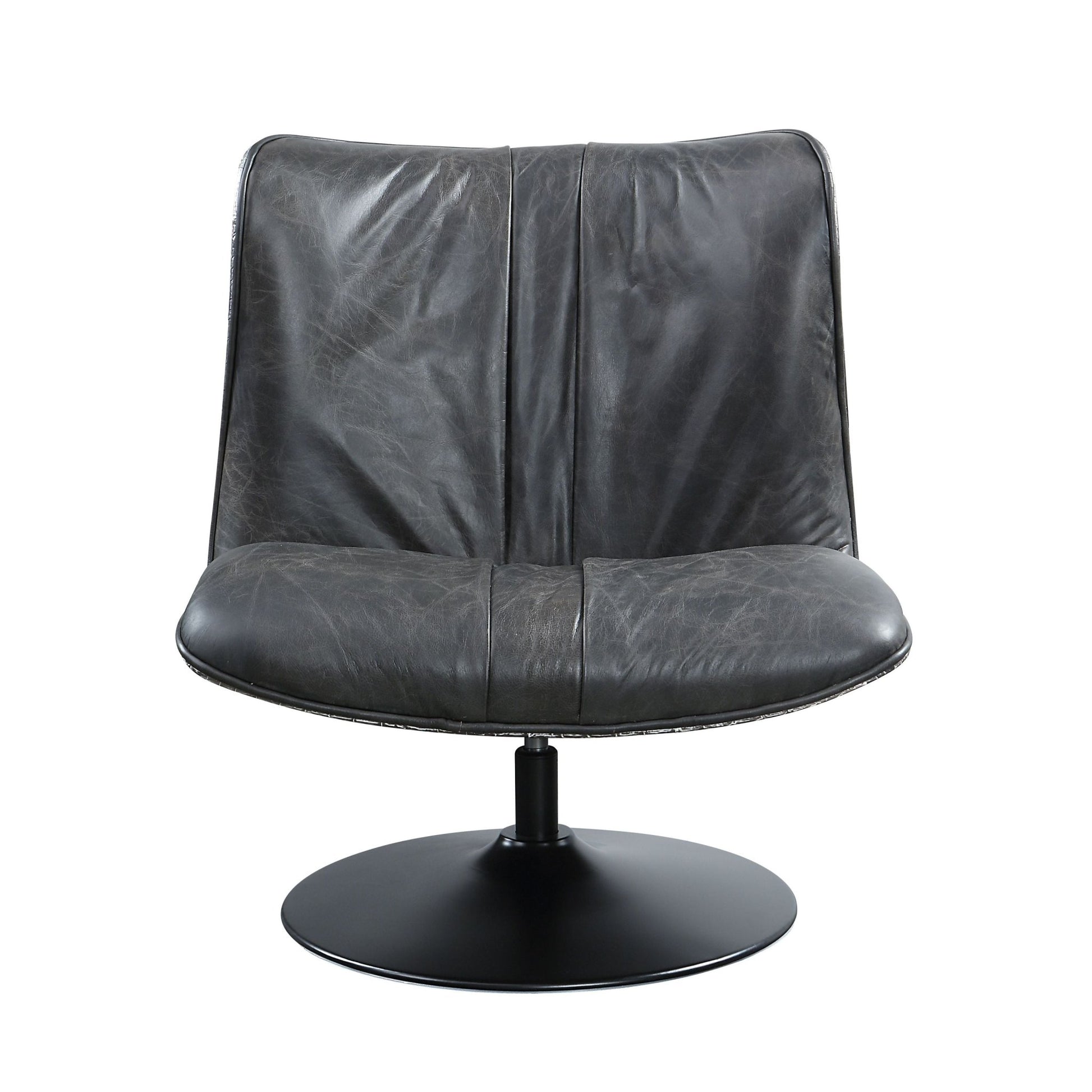 Black Top Grain Leather Swivel Accent Chair with Metal Base - 1st Choice Furniture Direct