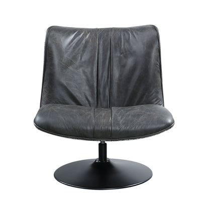 Black Top Grain Leather Swivel Accent Chair with Metal Base - 1st Choice Furniture Direct
