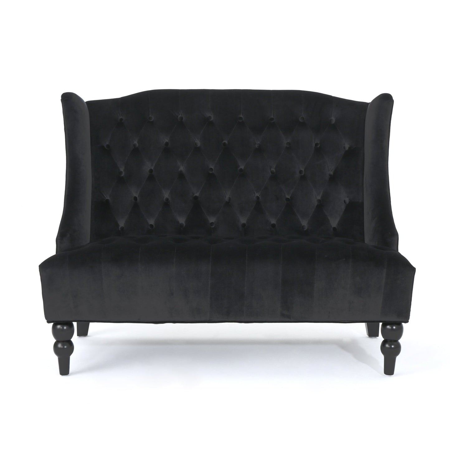 Black Velvet Loveseat Sofa – Modern Glam Wingback Tufted 2-Seater Couch - 1st Choice Furniture Direct