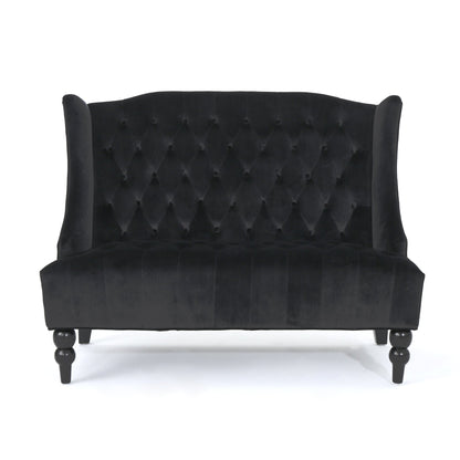 Black Velvet Loveseat Sofa – Modern Glam Wingback Tufted 2-Seater Couch - 1st Choice Furniture Direct