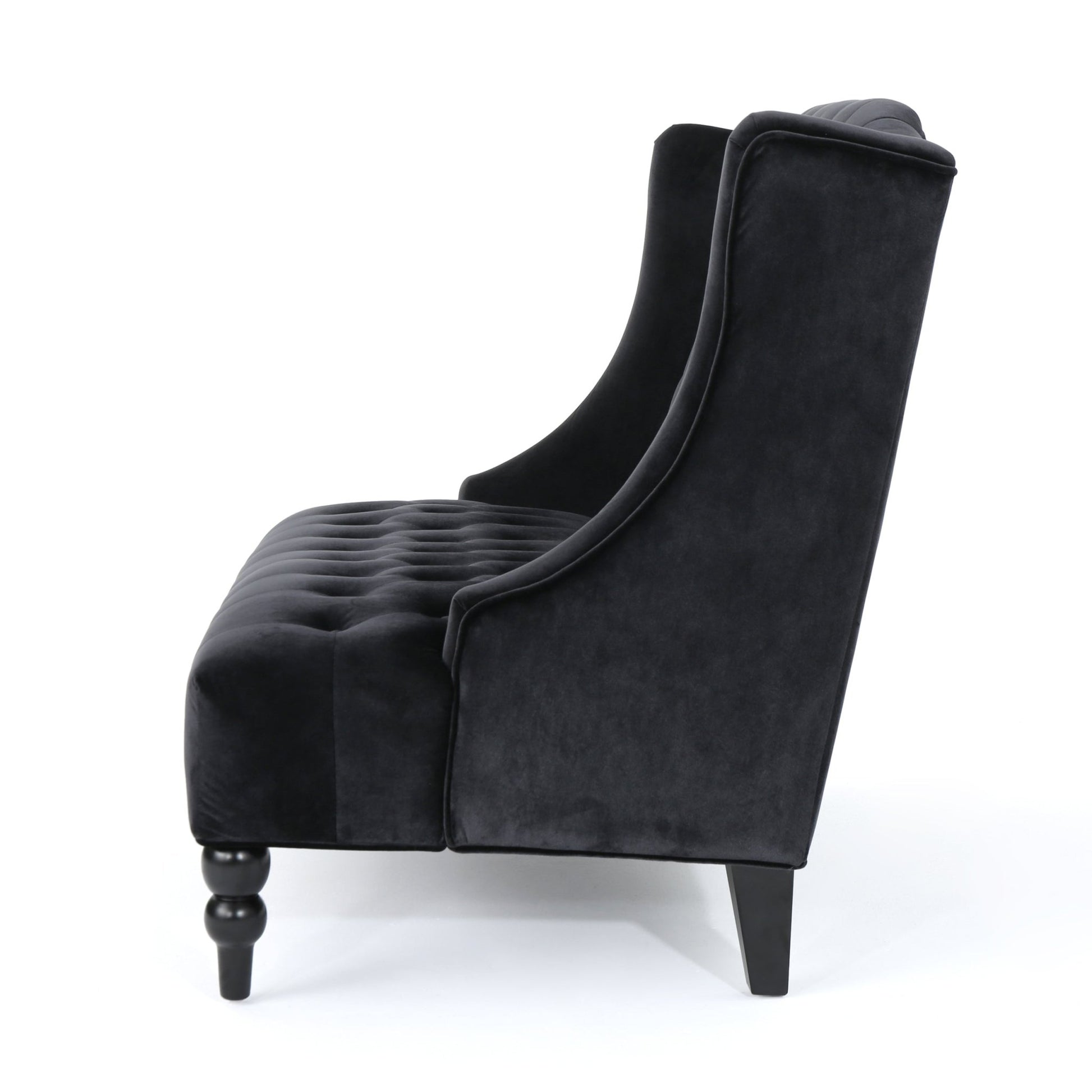 Black Velvet Loveseat Sofa – Modern Glam Wingback Tufted 2-Seater Couch - 1st Choice Furniture Direct