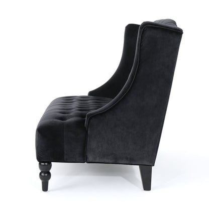 Black Velvet Loveseat Sofa – Modern Glam Wingback Tufted 2-Seater Couch - 1st Choice Furniture Direct