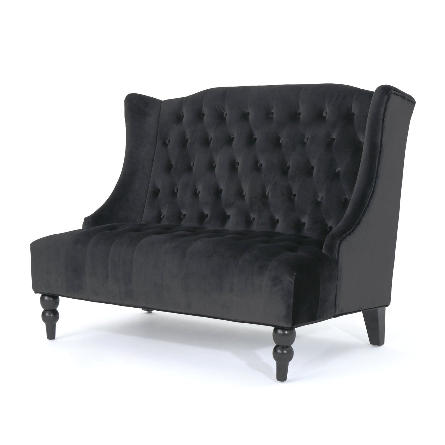 Black Velvet Loveseat Sofa – Modern Glam Wingback Tufted 2-Seater Couch - 1st Choice Furniture Direct
