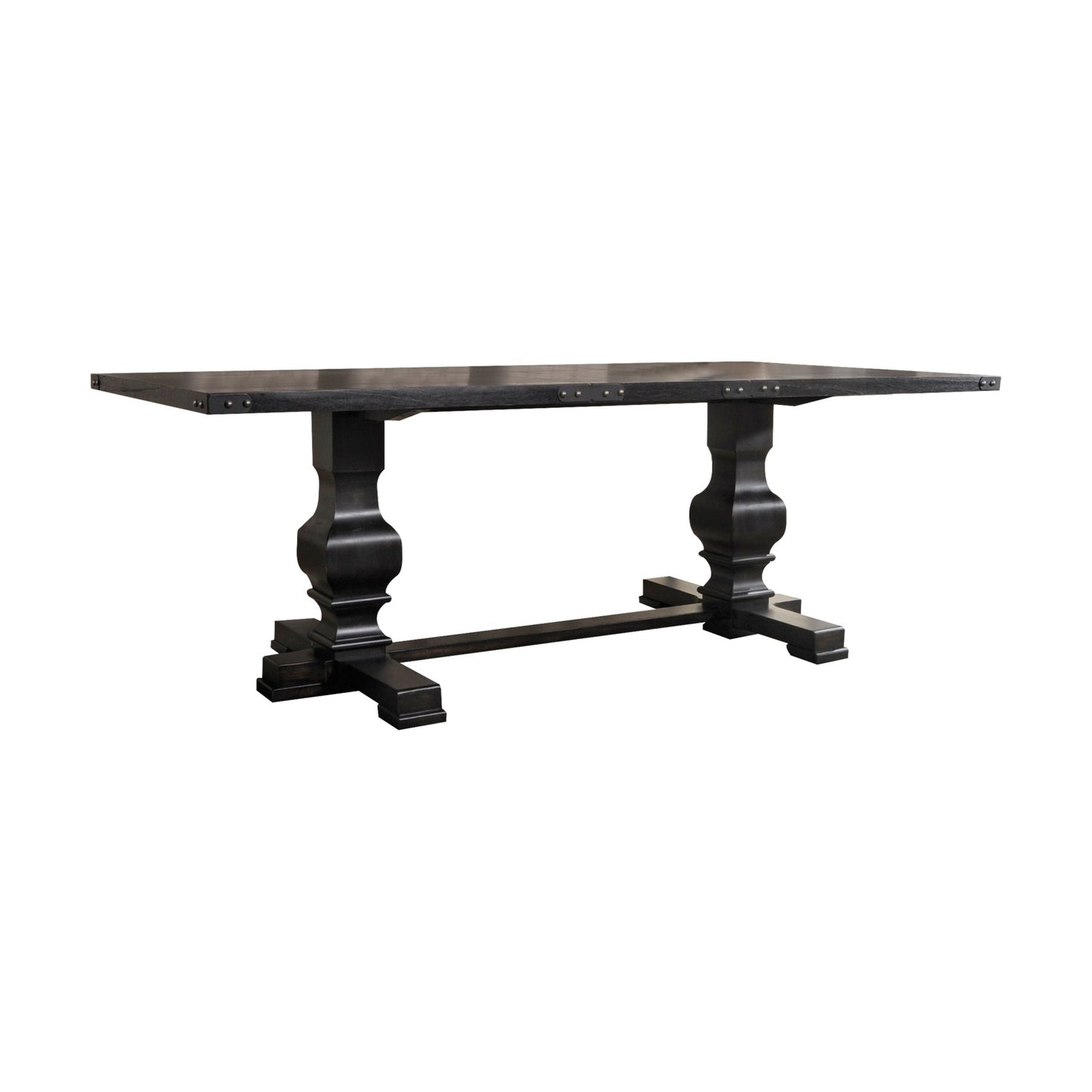 Black & Vintage Trestle Dining Table with Double Pedestal Base - 1st Choice Furniture Direct