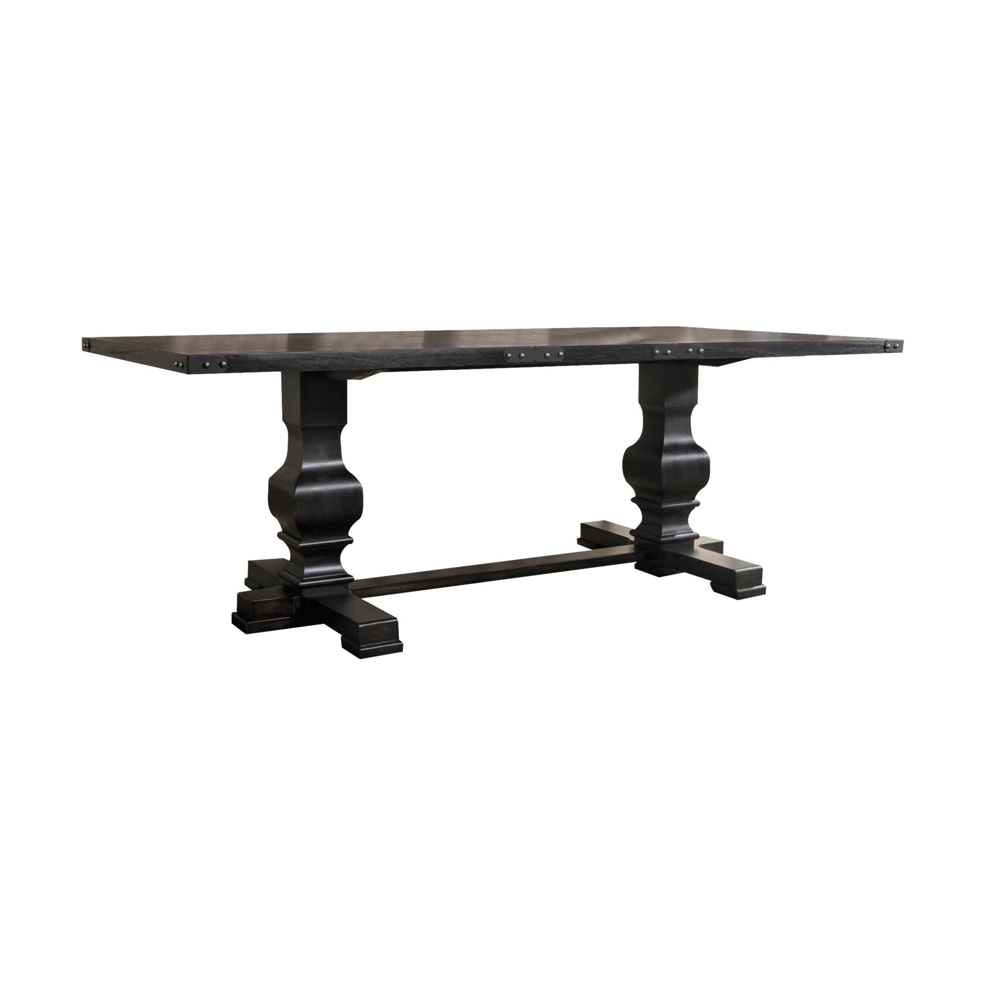 Black & Vintage Trestle Dining Table with Double Pedestal Base - 1st Choice Furniture Direct